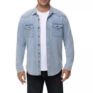Frye Light Blue Denim Button Down Shirt Western Vintage Size XXL